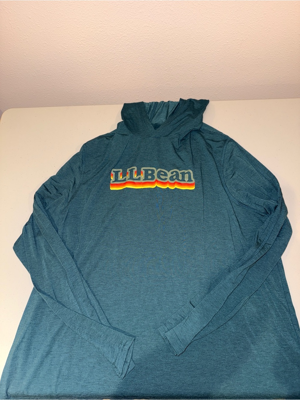 L.L. Bean Men's Teal Hooded Rash Guard with Retro Logo